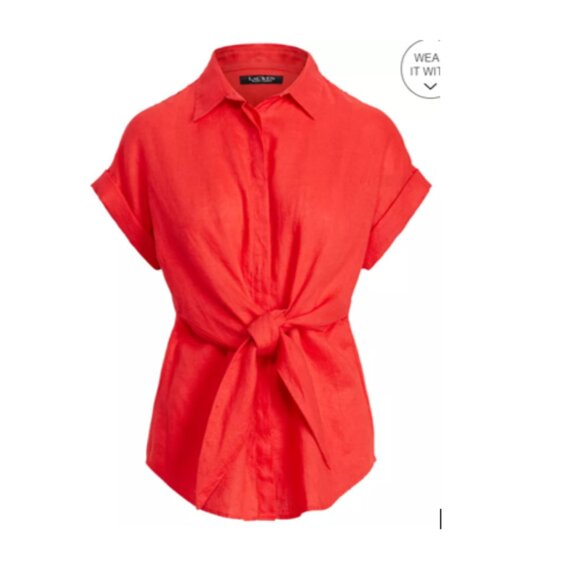 🌷Ralph Lauren Linen Button Up Shirt with Tie Front - Picture 4 of 14